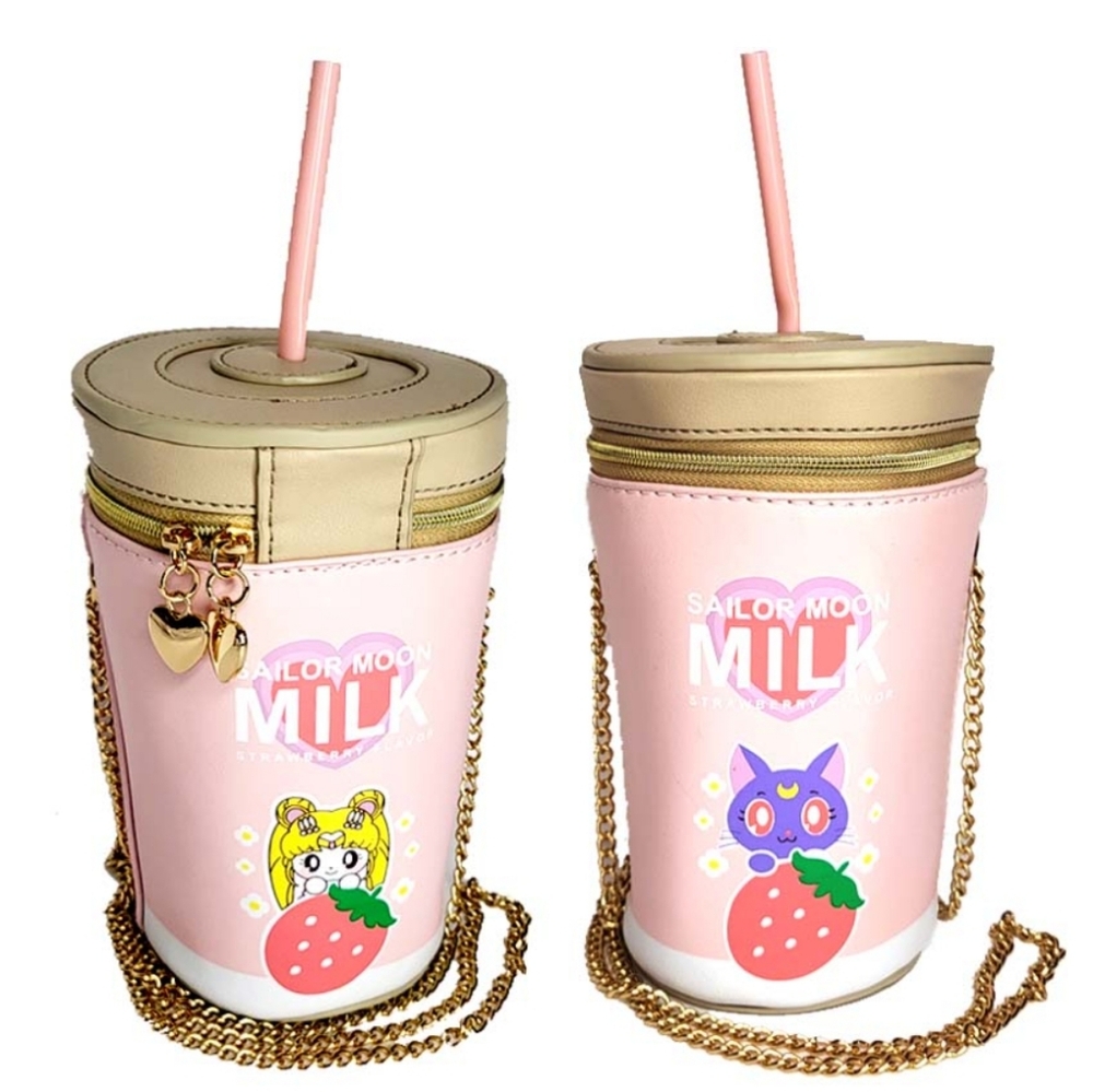 Saylor Moon Strawberry Milk Shake Sipper Crossbody Chain Bag Purse EUC